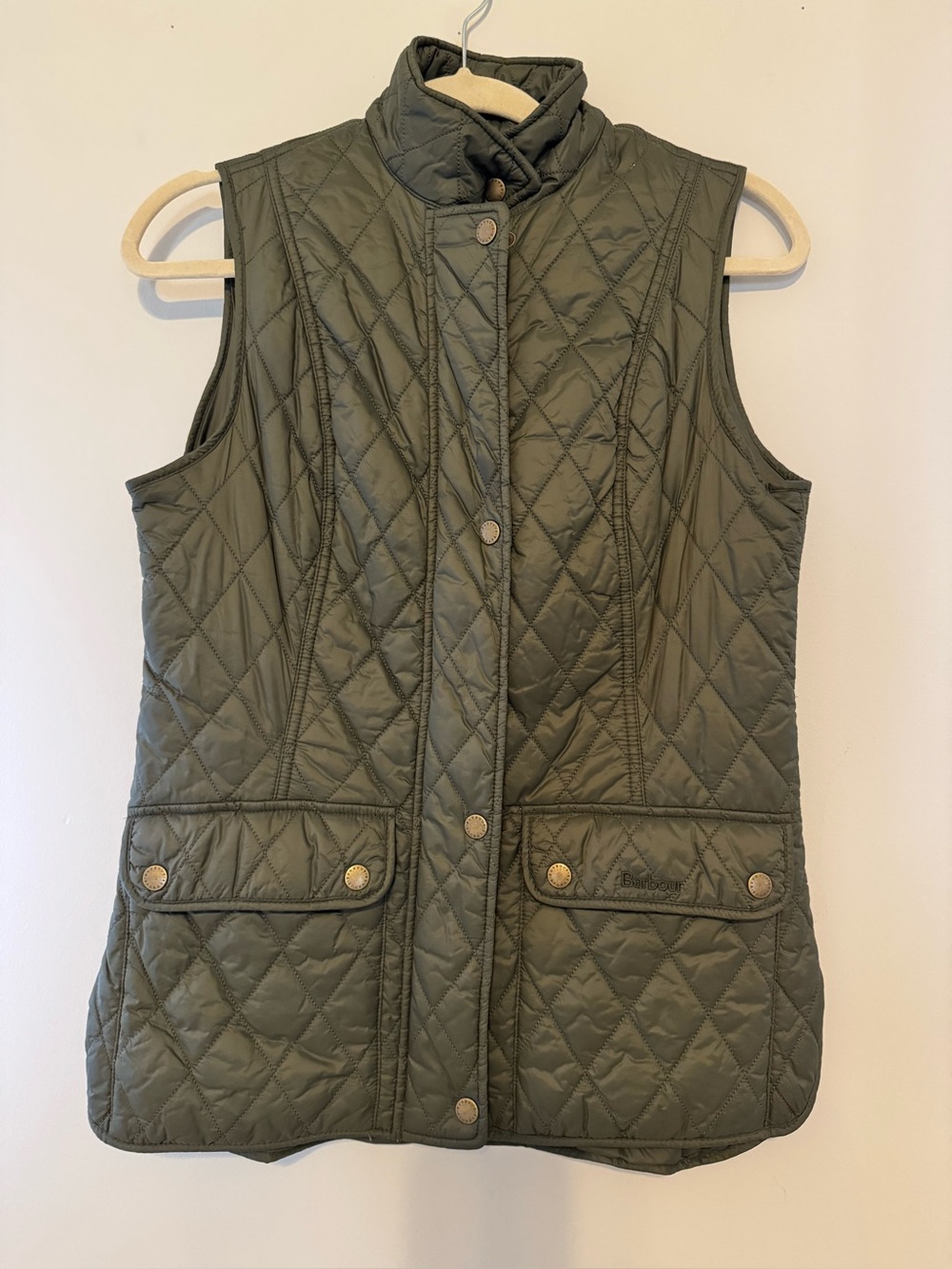 Barbour Olive Green Quilted Vest Gilet Utility Jacket – Women’s US 6